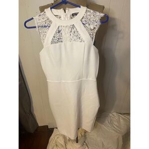 Express Cocktail Dress Womens Size 2 White Lace Sheer Panel High Neck Elegant Ch